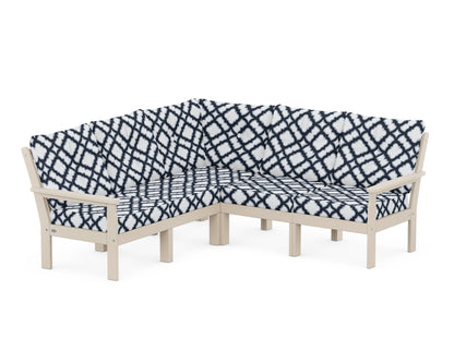 POLYWOOD® Vineyard 5-Piece Sectional in Sand / Trellis Marine Indigo