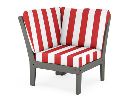 POLYWOOD® Braxton Modular Corner Chair in Slate Grey / Cabana Stripe Crimson
