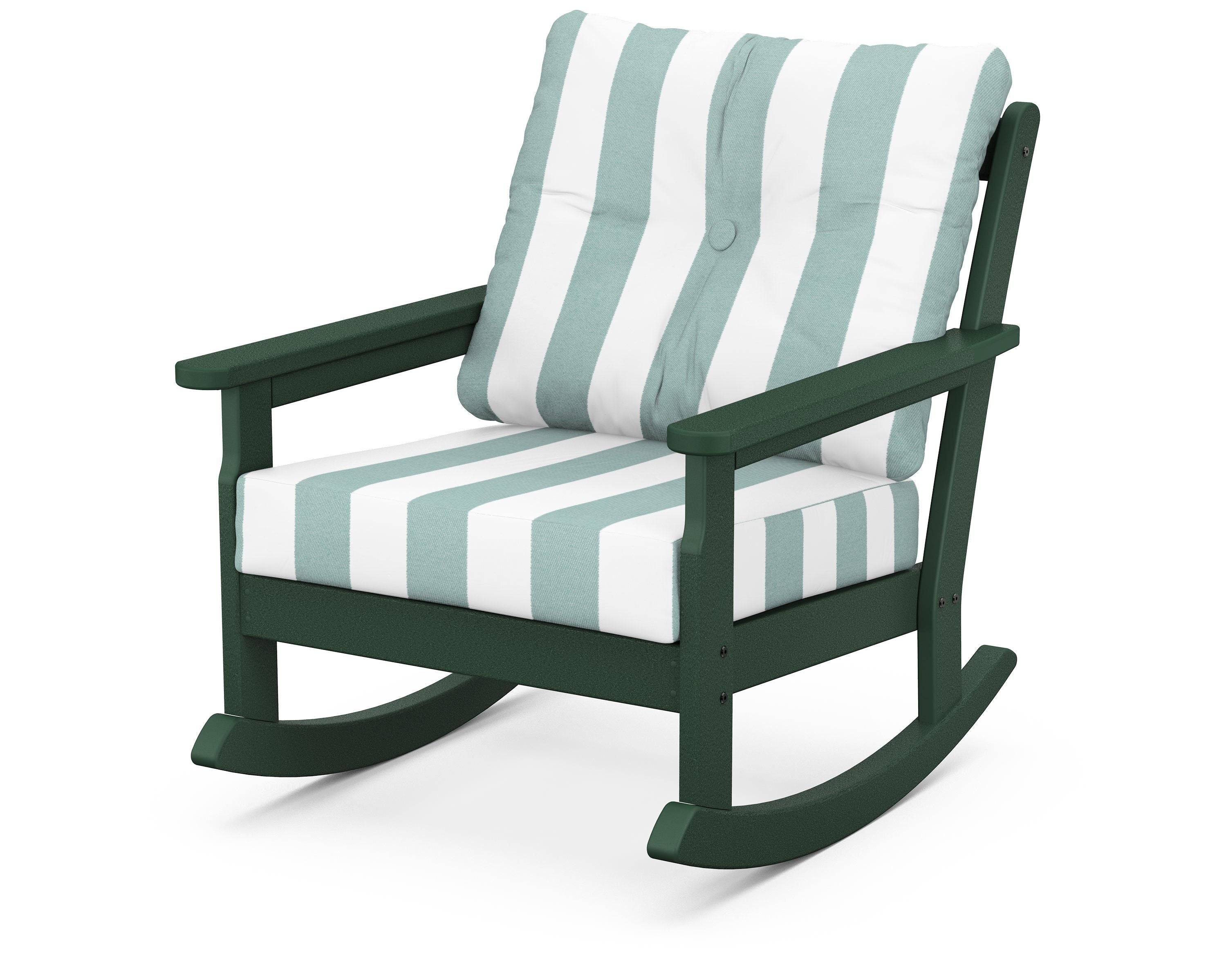 POLYWOOD® Vineyard Deep Seating Rocking Chair in Green / Cabana Stripe Glacier Spa