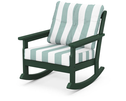 POLYWOOD® Vineyard Deep Seating Rocking Chair in Green / Cabana Stripe Glacier Spa