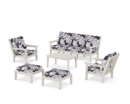POLYWOOD® Chippendale 6-Piece Lounge Sofa Set in Sand / Leaf Navy
