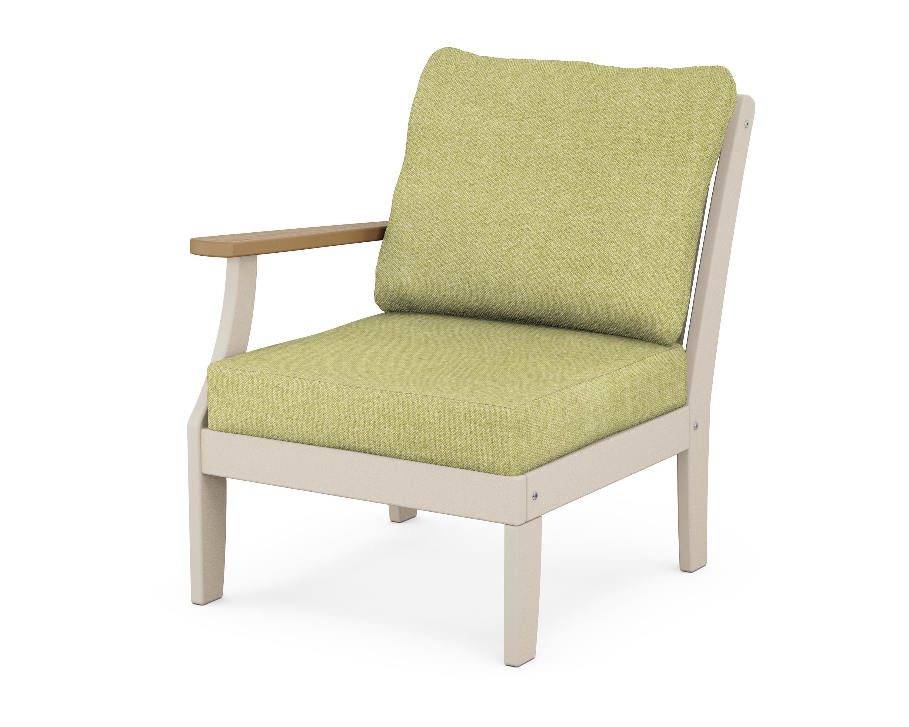 POLYWOOD® Braxton Modular Left Arm Chair in Sand / Natural / Chartreuse Boucle
