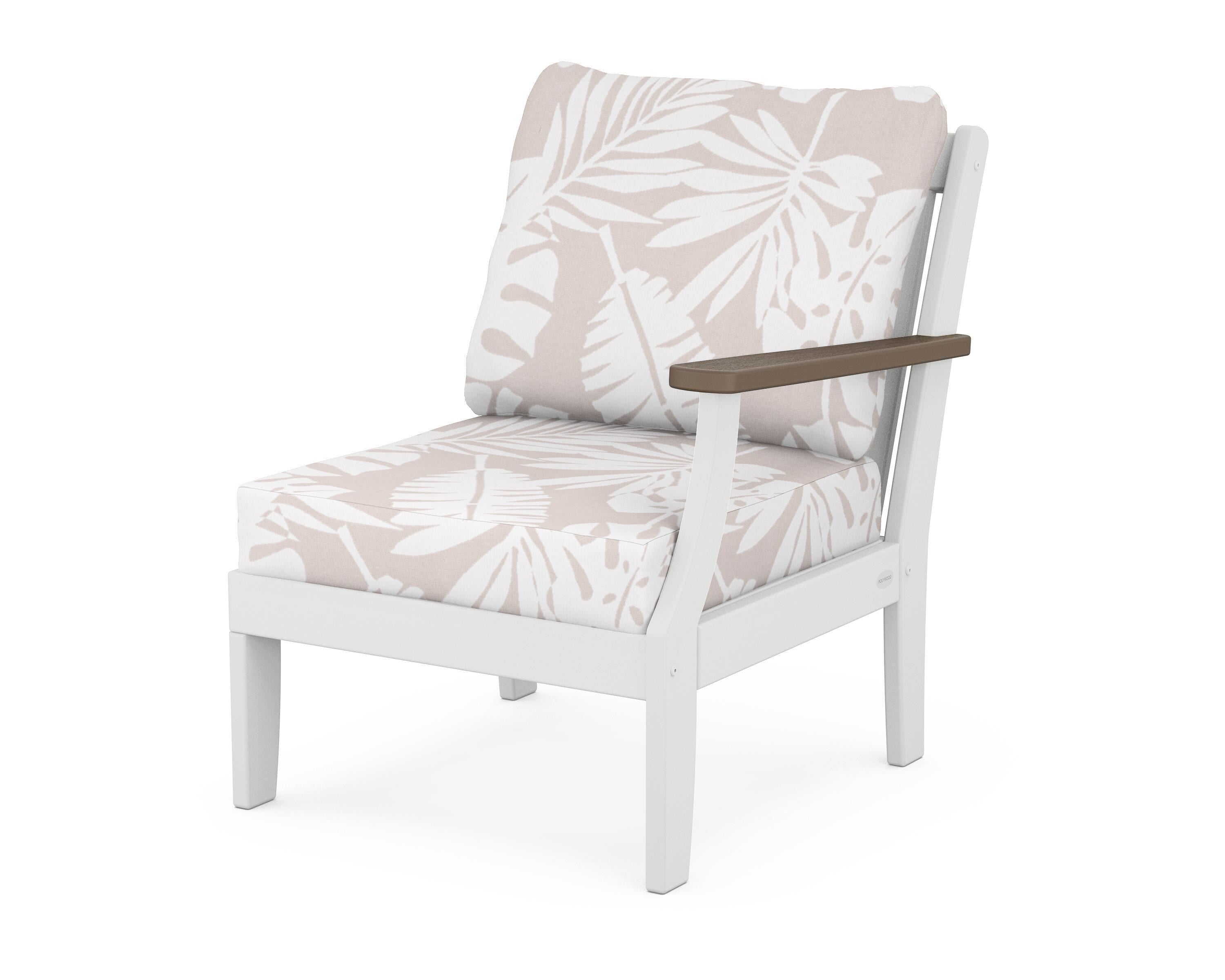 POLYWOOD® Braxton Modular Right Arm Chair in White / Kona / Leaf Dune Burlap
