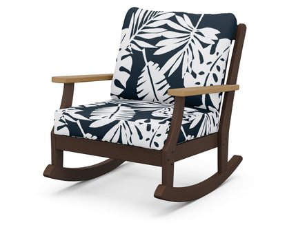 POLYWOOD® Braxton Deep Seating Rocking Chair in Mahogany / Natural / Leaf Marine Indigo