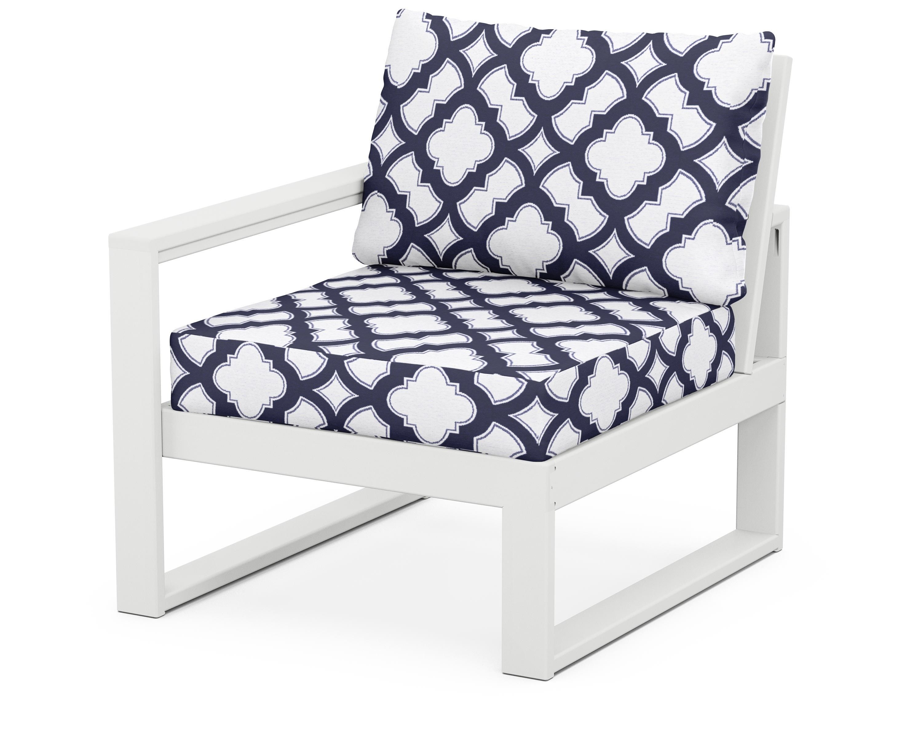 POLYWOOD® EDGE Modular Left Arm Chair in White / Trellis Navy