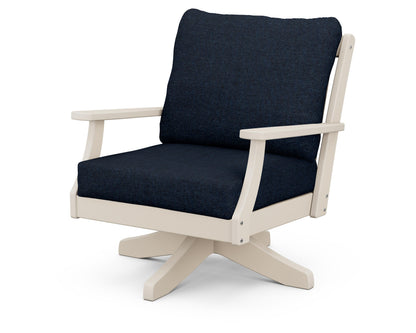 POLYWOOD® Braxton Deep Seating Swivel Chair in Sand / Marine Indigo