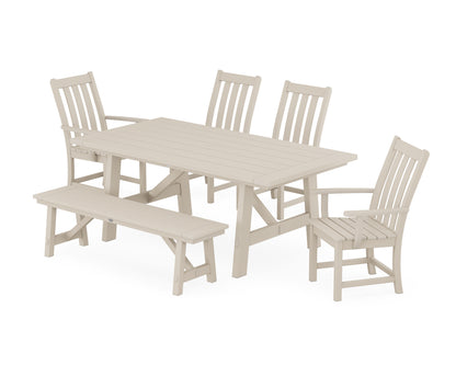 POLYWOOD® Vineyard 6-Piece Rustic Farmhouse Dining Set With Bench in Sand