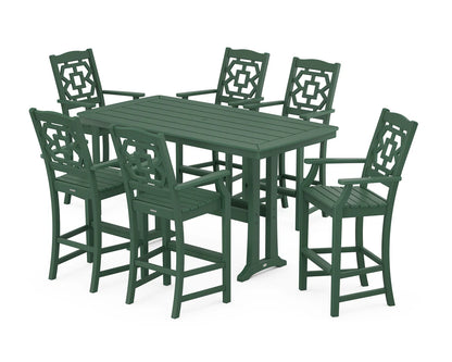 Chinoiserie Arm Chair 7-Piece Bar Set with Trestle Legs