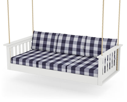 POLYWOOD® Vineyard Daybed Swing in White / Buffalo Plaid Navy