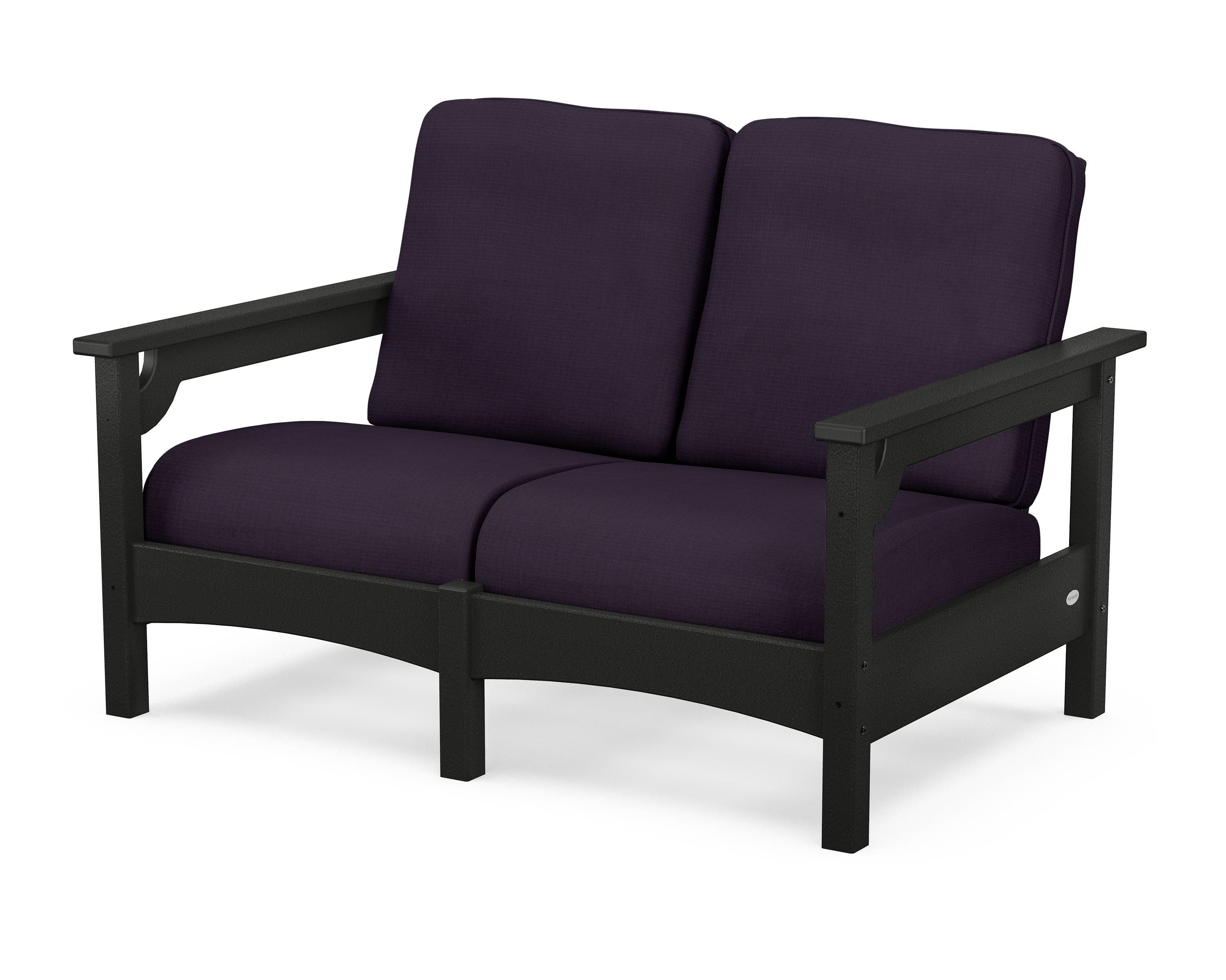 POLYWOOD® Club Loveseat in Black / Navy Linen