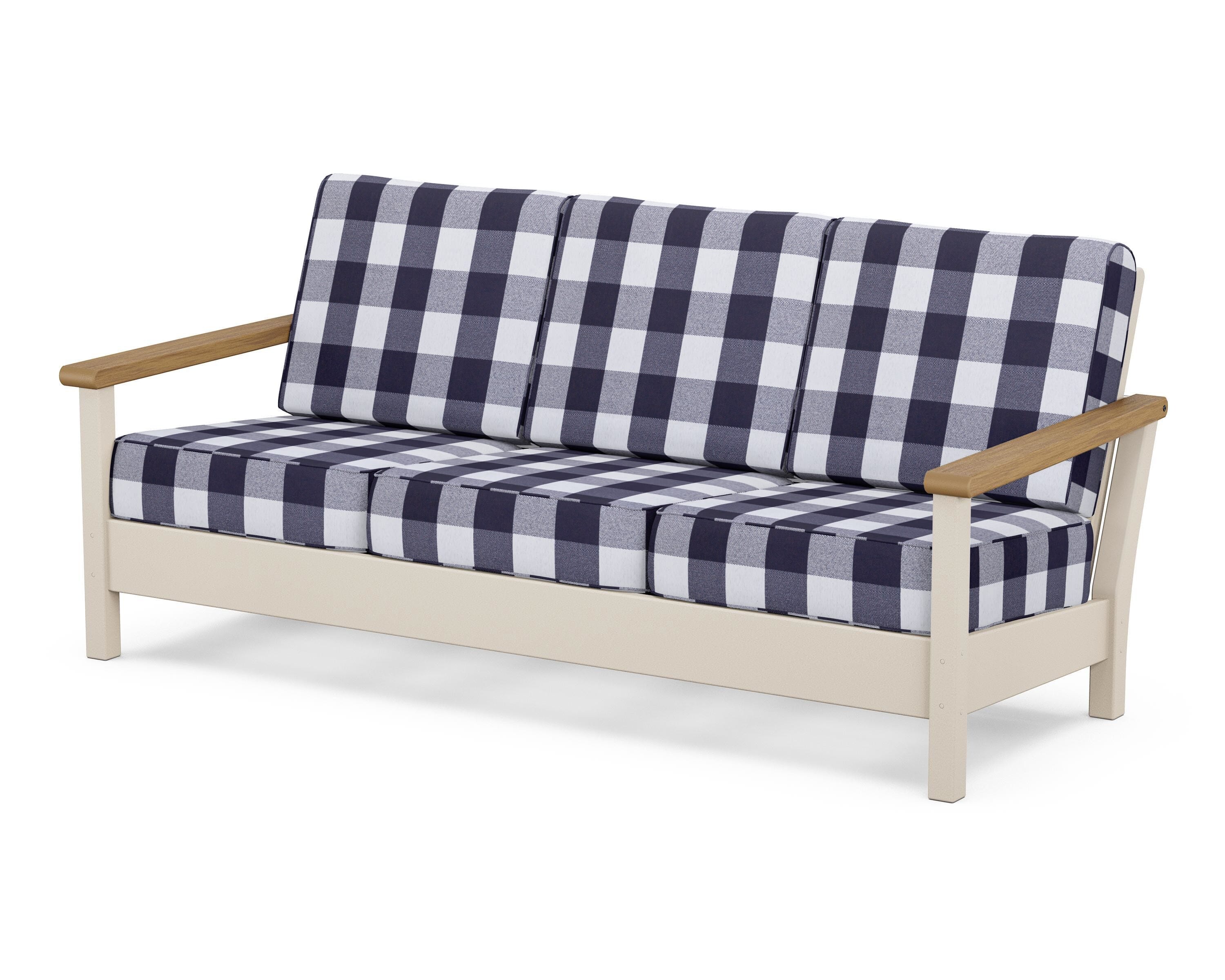 POLYWOOD® Harbour Deep Seating Sofa in Sand / Natural / Buffalo Plaid Navy