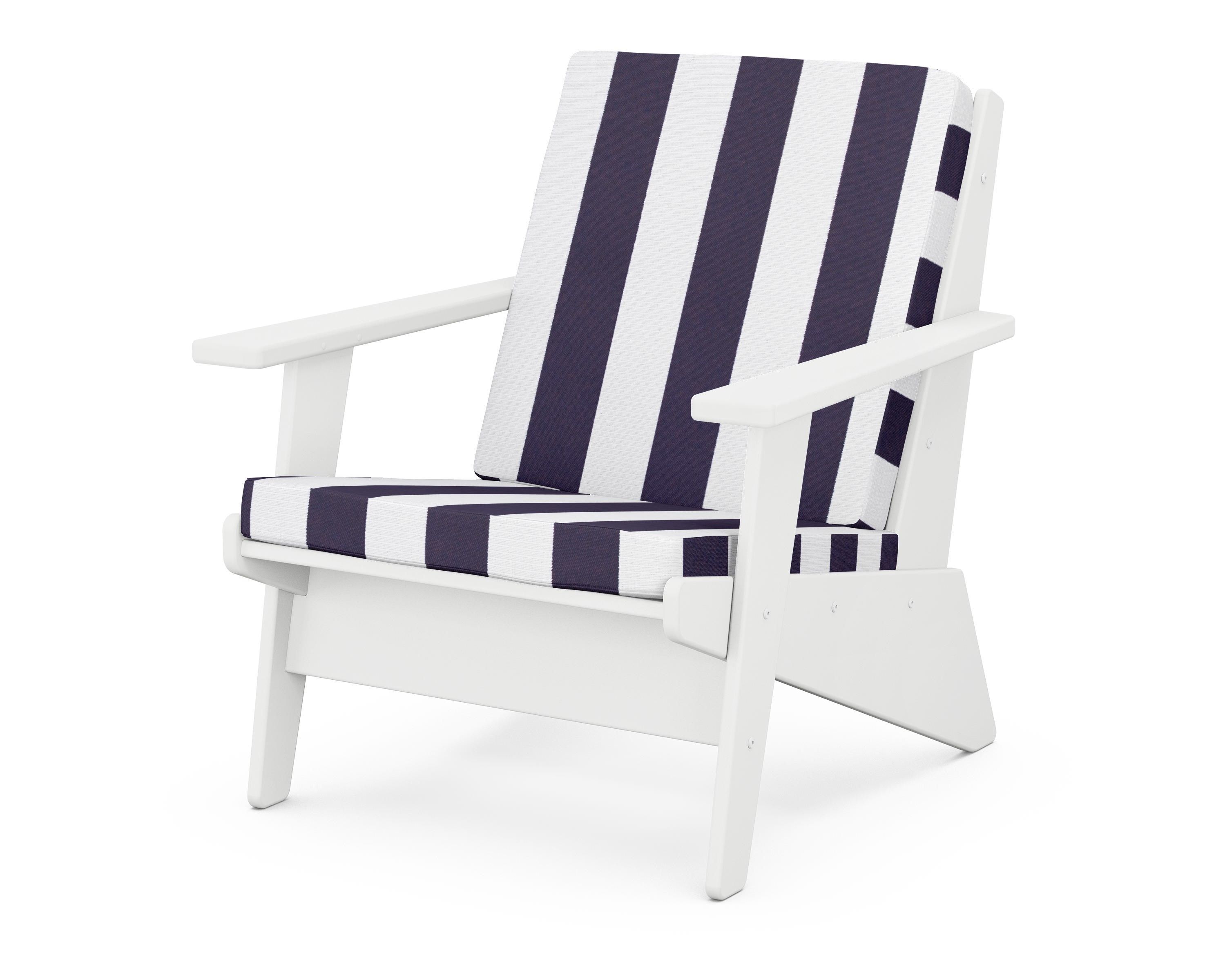 POLYWOOD® Riviera Modern Lounge Chair in White / Cabana Stripe Navy