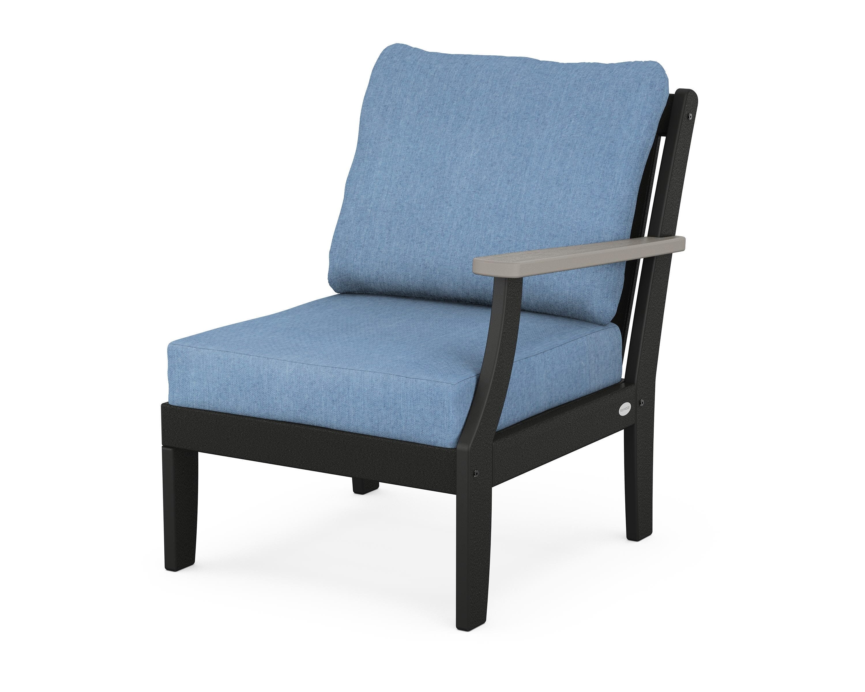 POLYWOOD® Braxton Modular Right Arm Chair in Black / Driftwood / Sky Blue