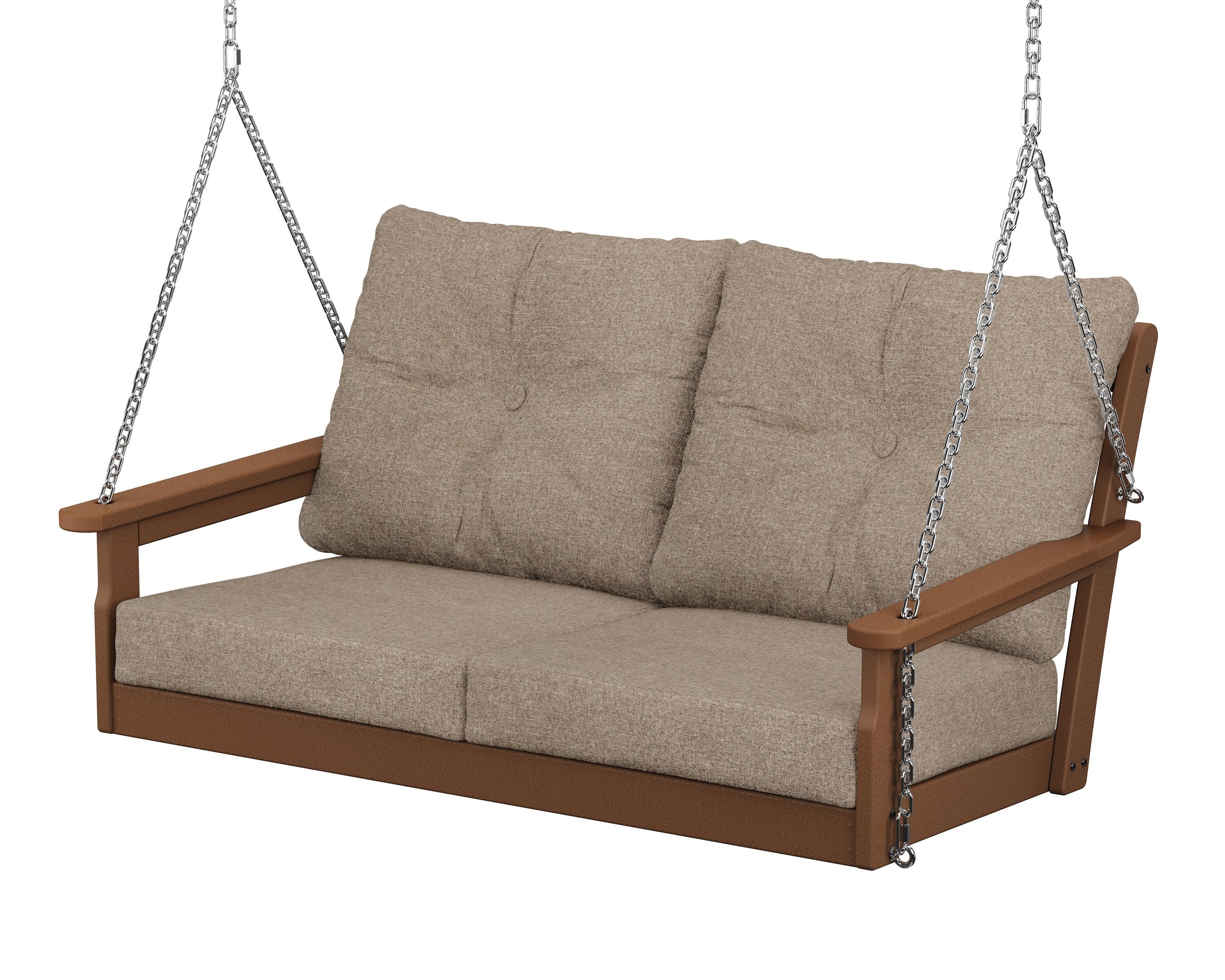 POLYWOOD® Vineyard Deep Seating Swing in Teak / Spiced Burlap