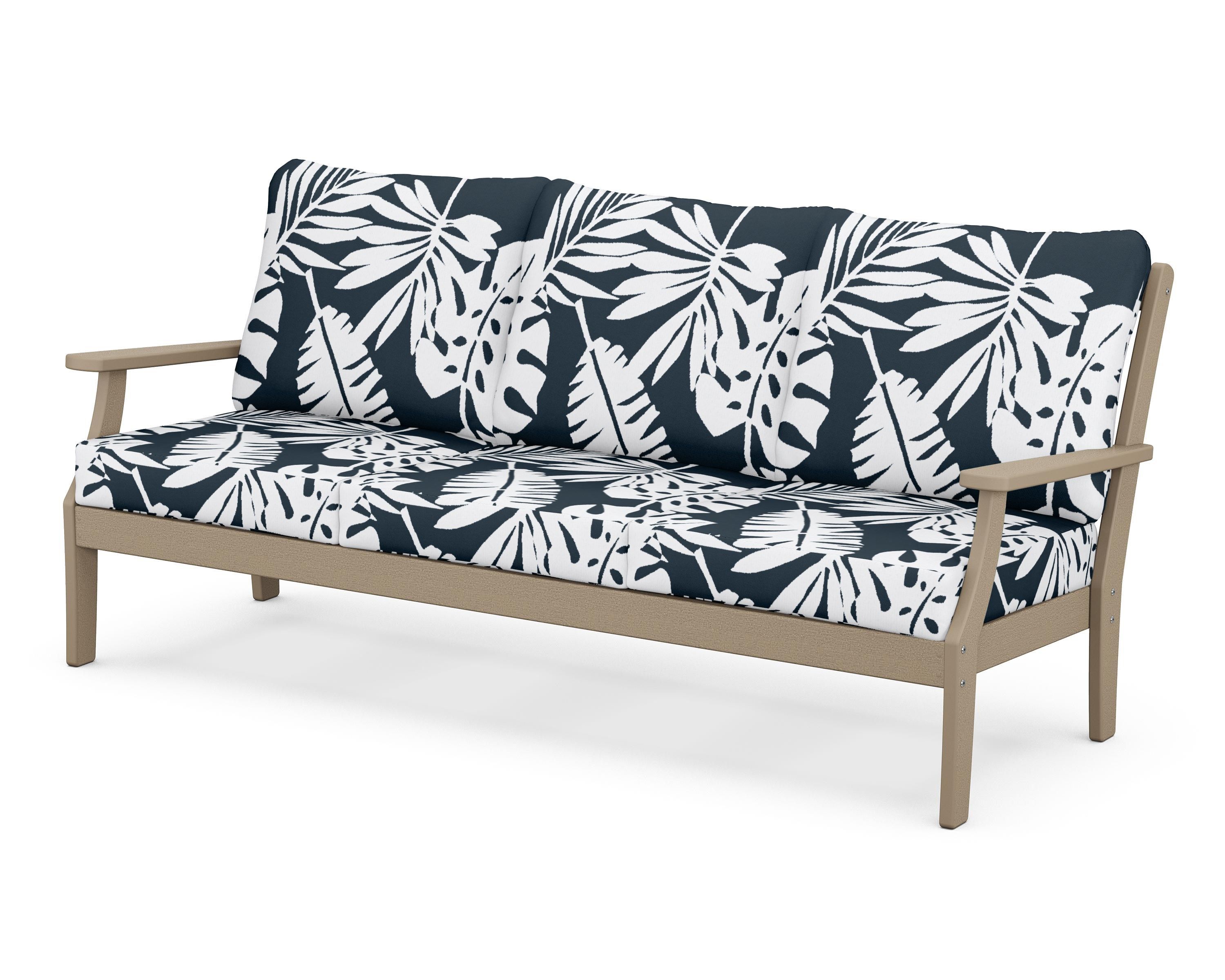 POLYWOOD® Braxton Deep Seating Sofa in Vintage Sahara / Leaf Marine Indigo
