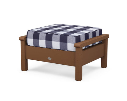 POLYWOOD® Harbour Deep Seating Ottoman in Teak / Buffalo Plaid Navy