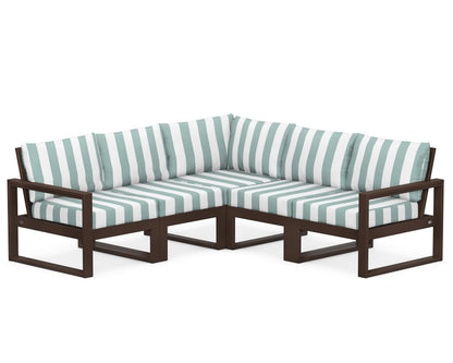 POLYWOOD® EDGE 5-Piece Modular Deep Seating Set in Mahogany / Cabana Stripe Glacier Spa