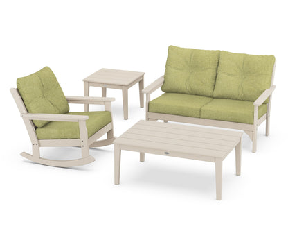 POLYWOOD® Vineyard 4-Piece Deep Seating Rocker Set in Sand / Chartreuse Boucle