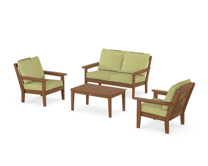 Country Living Cottage 4-Piece Deep Seating Set with Loveseat in Teak / Chartreuse Boucle