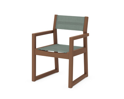 POLYWOOD® EDGE Sling Dining Arm Chair in Teak / Dupioni Sea Mist Sling