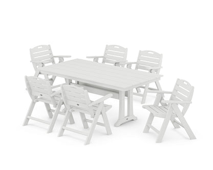 POLYWOOD® Nautical Lowback 7-Piece Farmhouse Dining Set with Trestle Legs in White