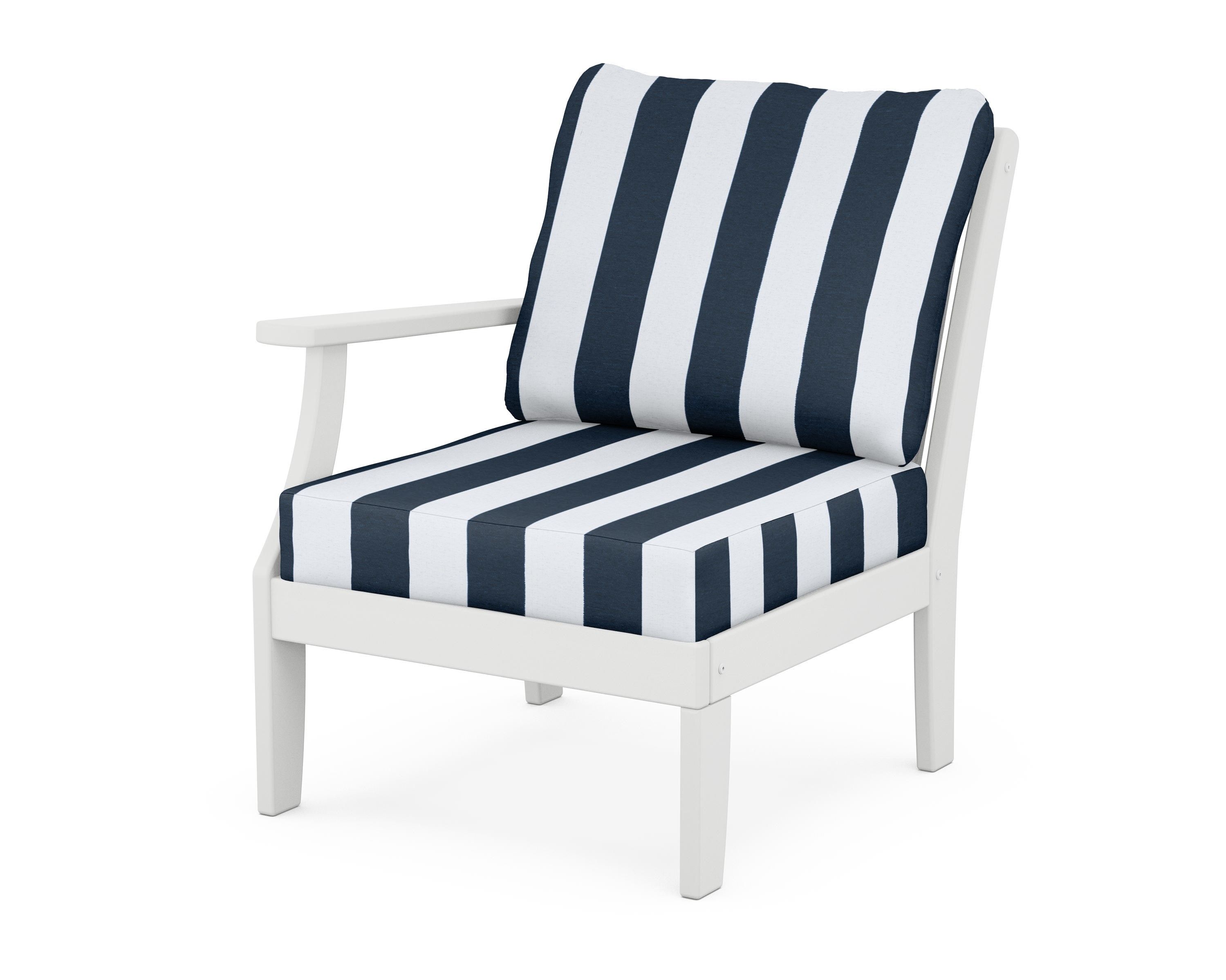 POLYWOOD® Braxton Modular Left Arm Chair in White / Cabana Stripe Marine Indigo