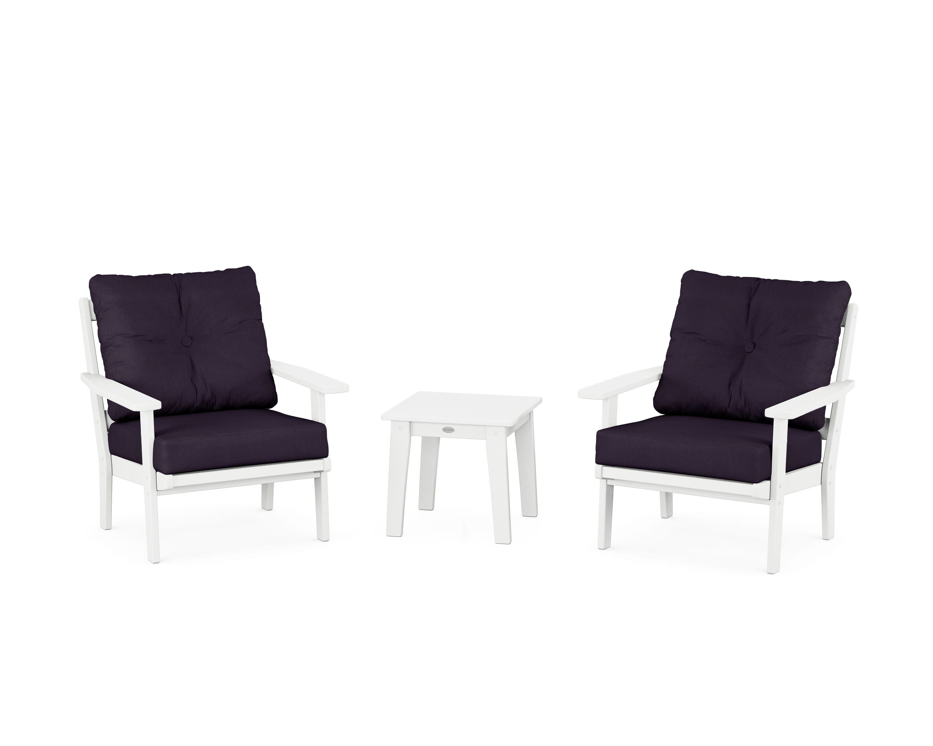 POLYWOOD® Oxford 3-Piece Deep Seating Set in White / Navy Linen