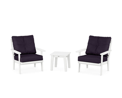 POLYWOOD® Oxford 3-Piece Deep Seating Set in White / Navy Linen