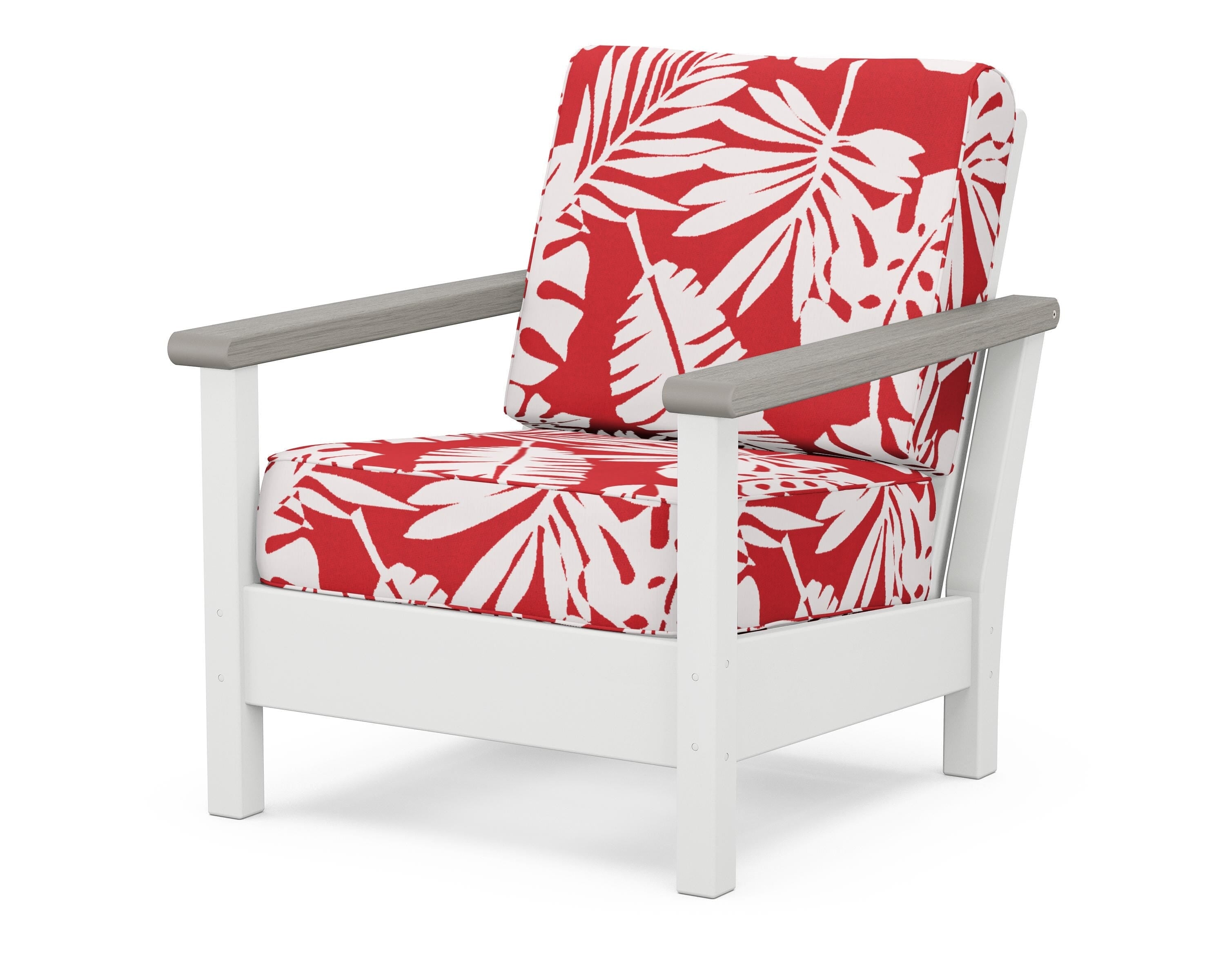POLYWOOD® Harbour Deep Seating Chair in White / Driftwood / Leaf Crimson