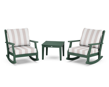 Country Living Wovendale 3-Piece Deep Seating Rocker Set in Green / Cabana Stripe Dune Burlap