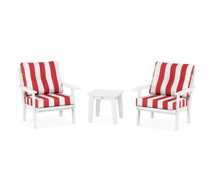 POLYWOOD® Prairie 3-Piece Deep Seating Set in White / Cabana Stripe Crimson