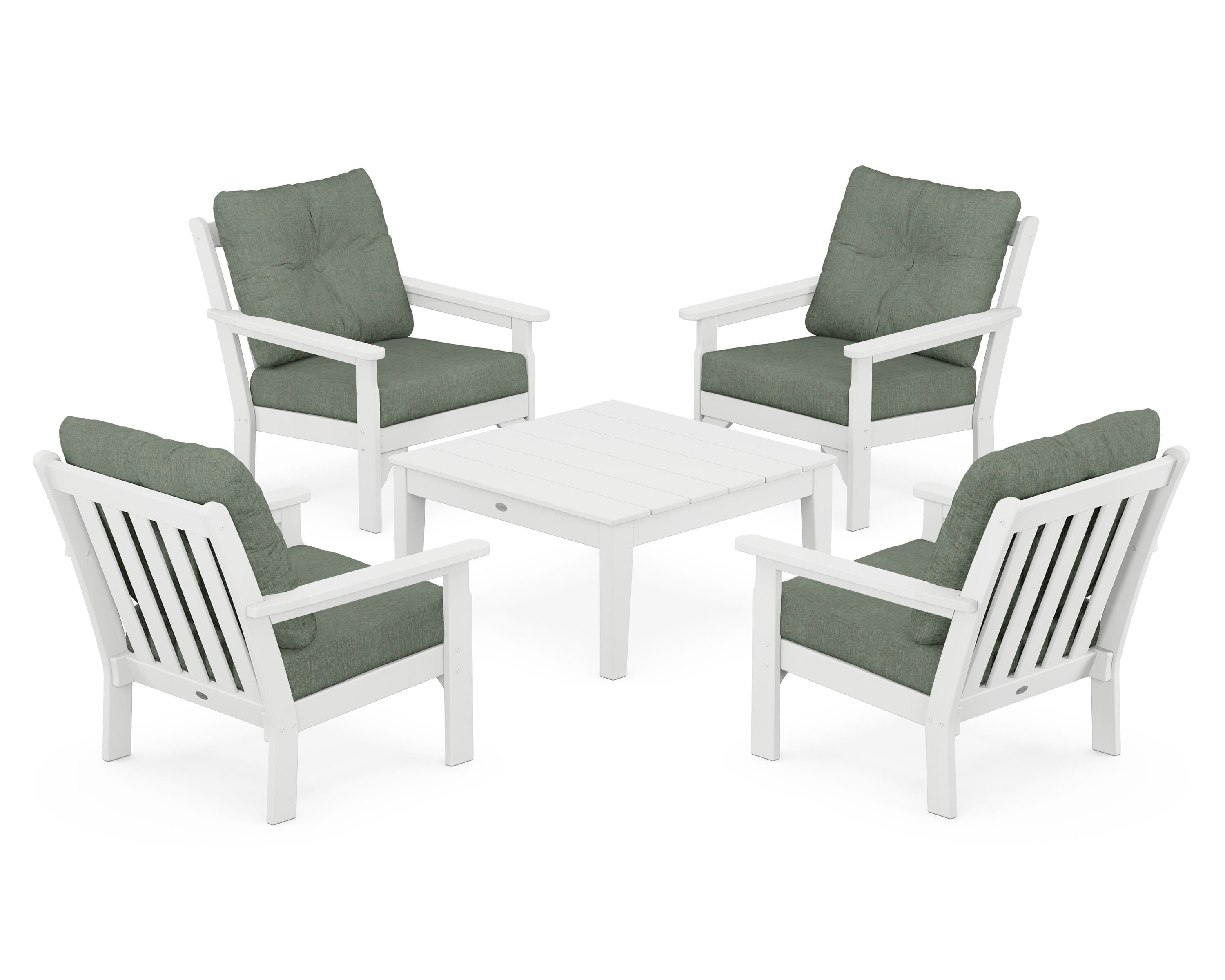 POLYWOOD® Vineyard 5-Piece Deep Seating Conversation Set in White / Cast Sage