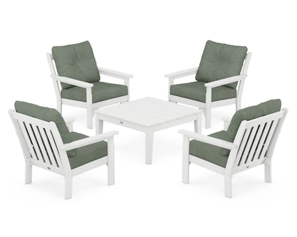 POLYWOOD® Vineyard 5-Piece Deep Seating Conversation Set in White / Cast Sage