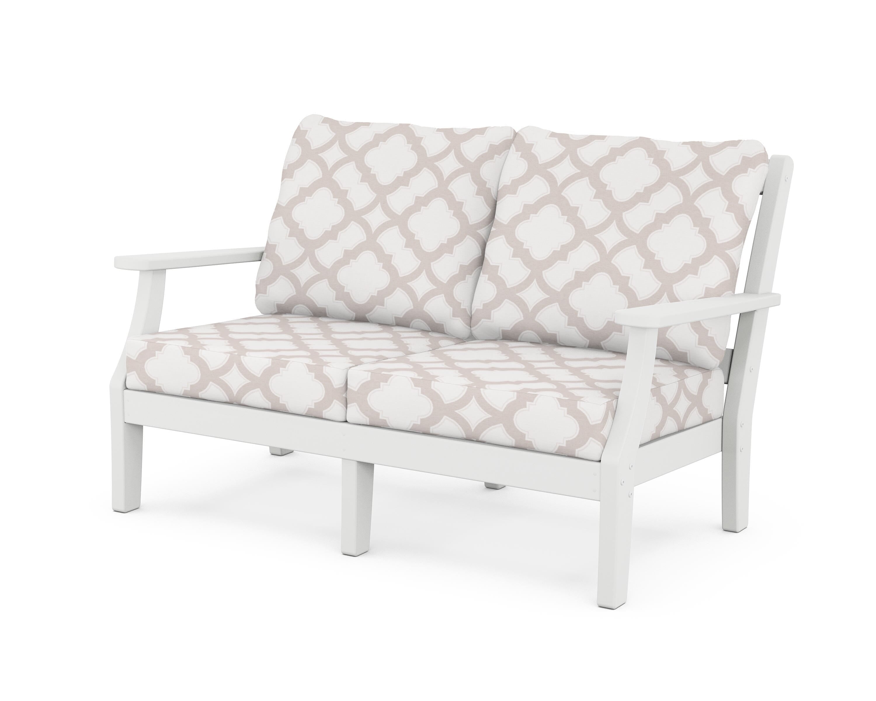 Martha Stewart by POLYWOOD® Chinoiserie Deep Seating Loveseat in White / Trellis Dune Burlap