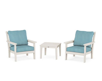 POLYWOOD® Chippendale 3-Piece Deep Seating Set in Sand / Lattice Sky Blue