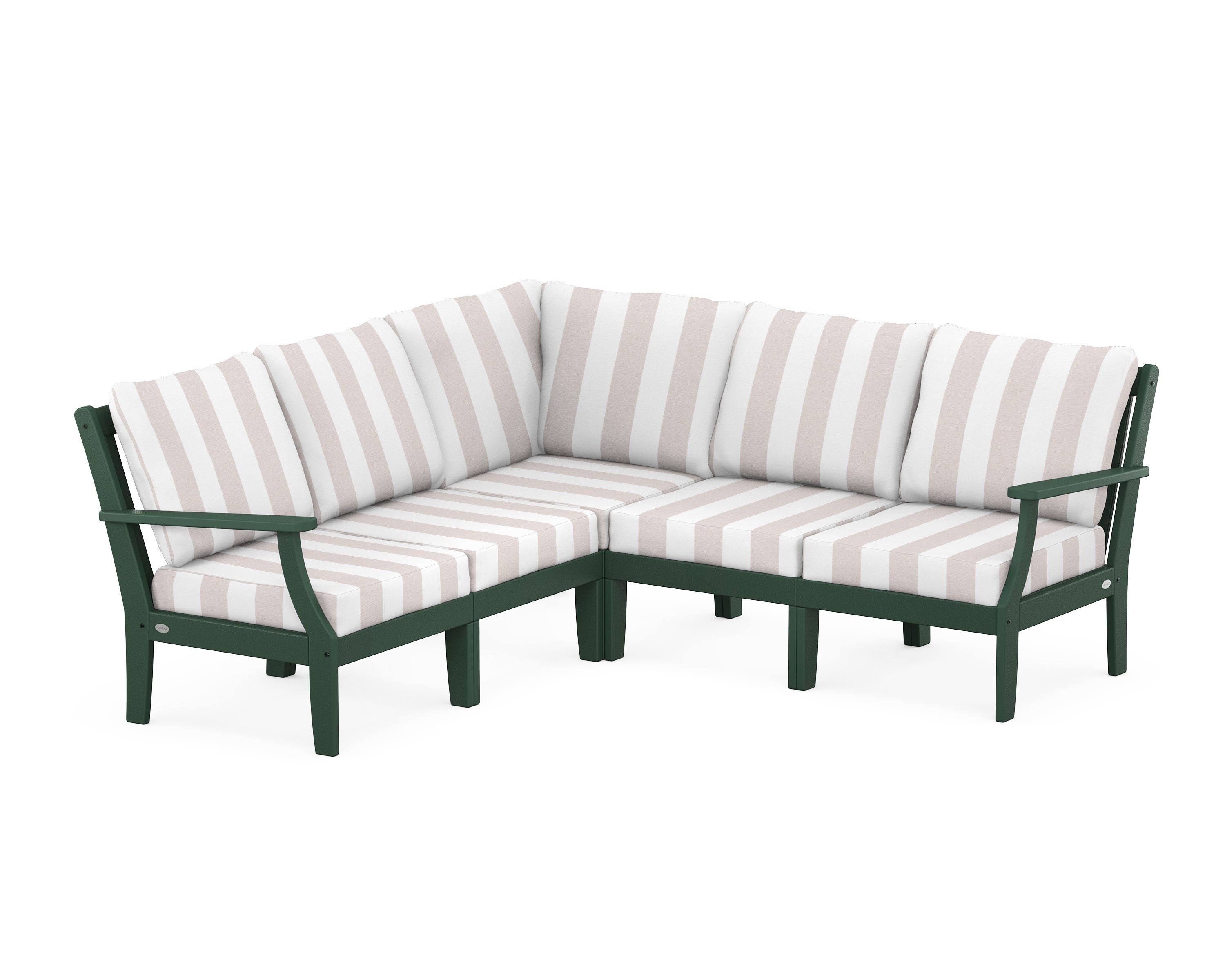 POLYWOOD® Braxton Modular 5-Piece Deep Seating Set in Green / Cabana Stripe Dune Burlap