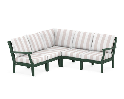 POLYWOOD® Braxton Modular 5-Piece Deep Seating Set in Green / Cabana Stripe Dune Burlap