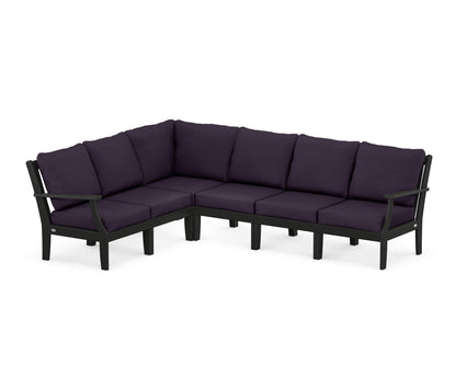 POLYWOOD® Braxton Modular 6-Piece Deep Seating Set in Black / Navy Linen