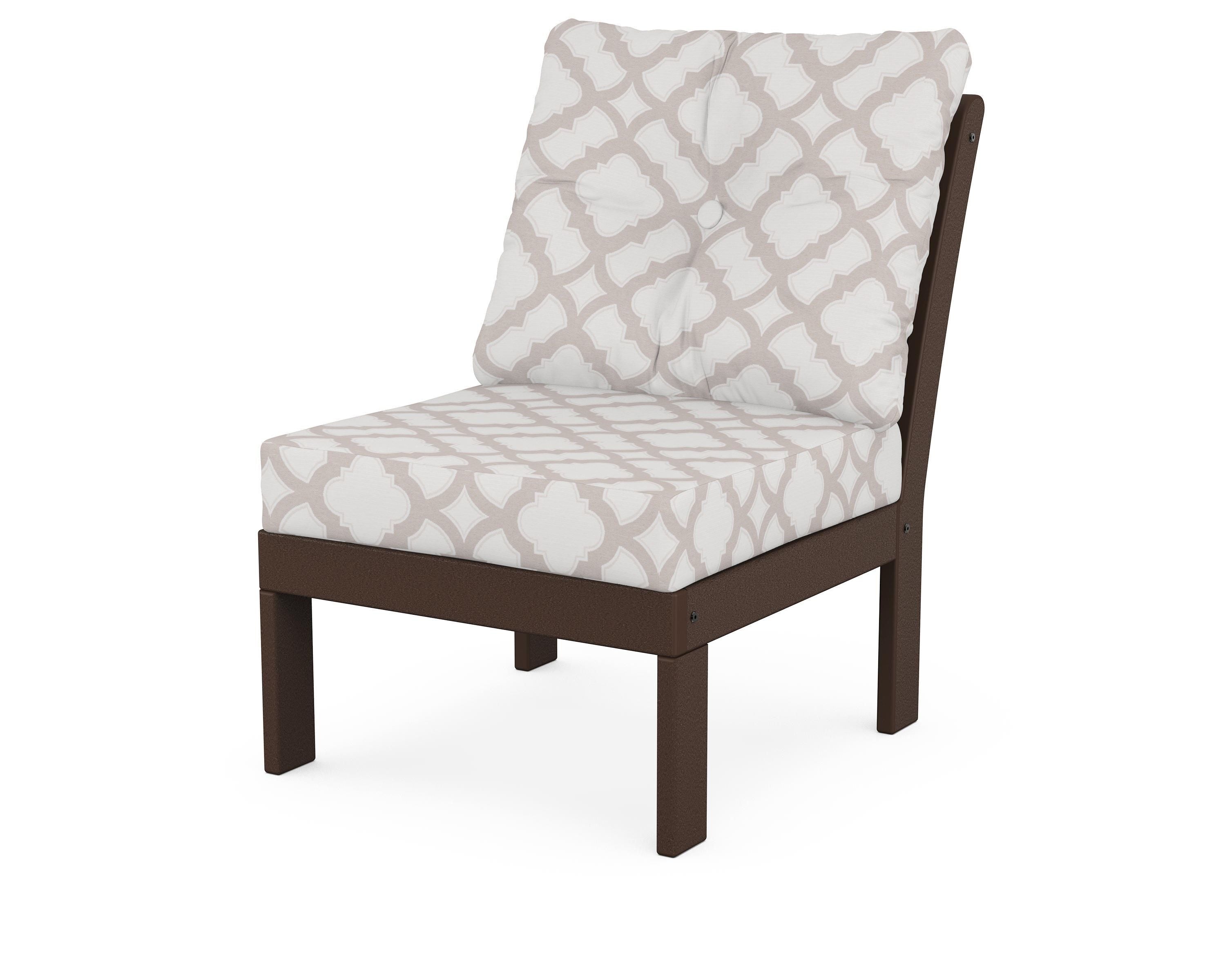 POLYWOOD® Vineyard Modular Armless Chair in Mahogany / Trellis Dune Burlap