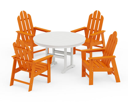 POLYWOOD® Long Island 5-Piece Round Farmhouse Dining Set in Tangerine / White