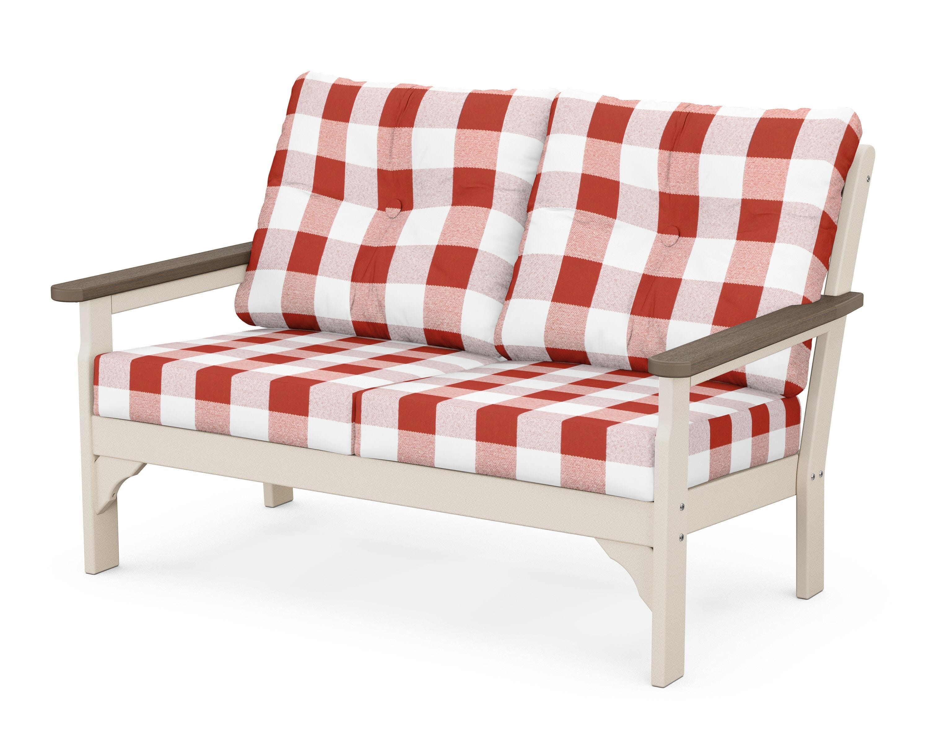 POLYWOOD® Vineyard Deep Seating Loveseat in Sand / Kona / Buffalo Plaid Crimson