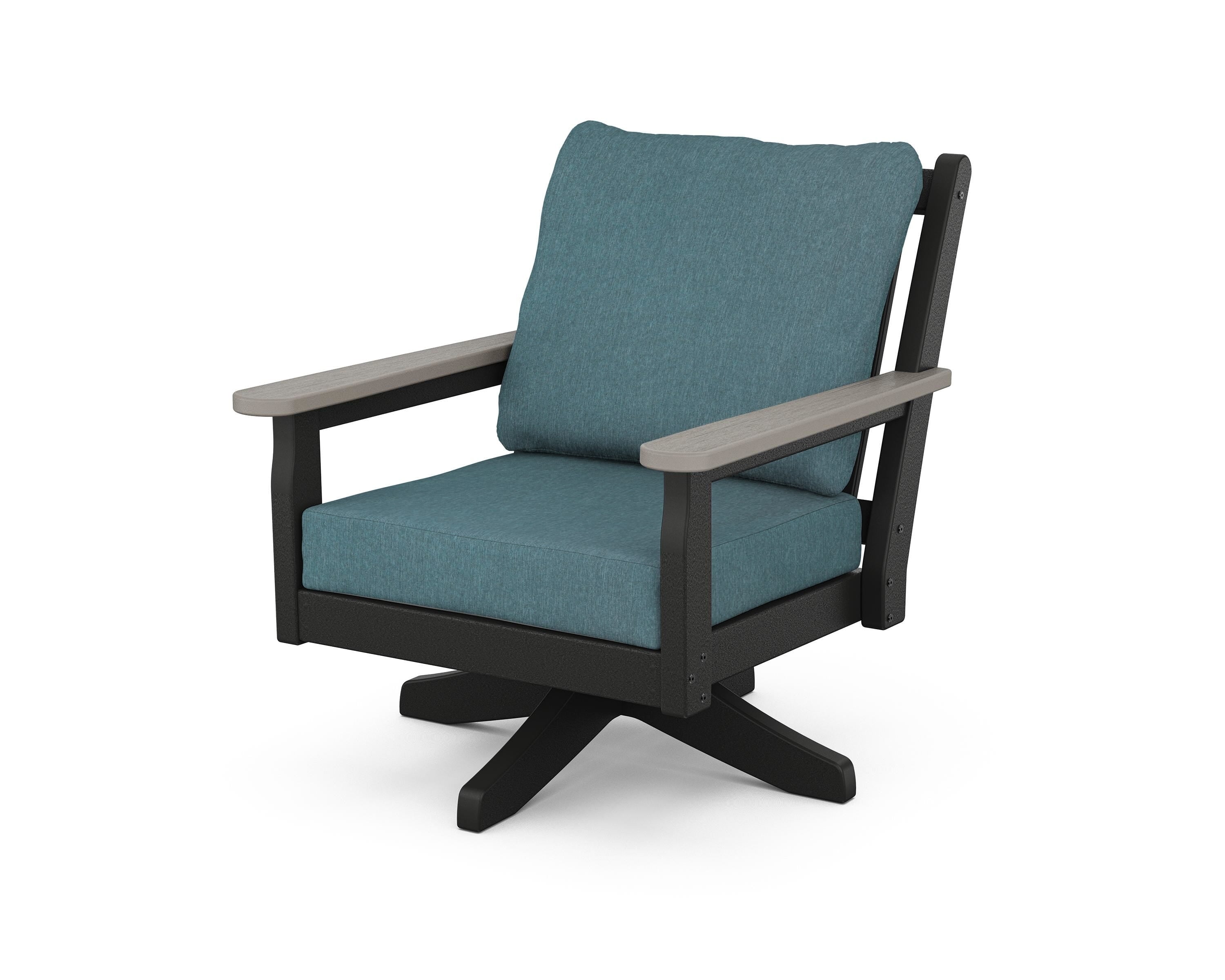 POLYWOOD® Chippendale Deep Seating Swivel Chair in Black / Driftwood / Ocean Teal