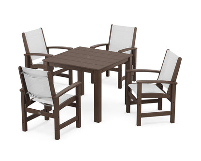 POLYWOOD® Coastal 5-Piece Parsons Dining Set in Mahogany / White Sling