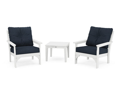 POLYWOOD® Vineyard 3-Piece Deep Seating Set in White / Marine Indigo