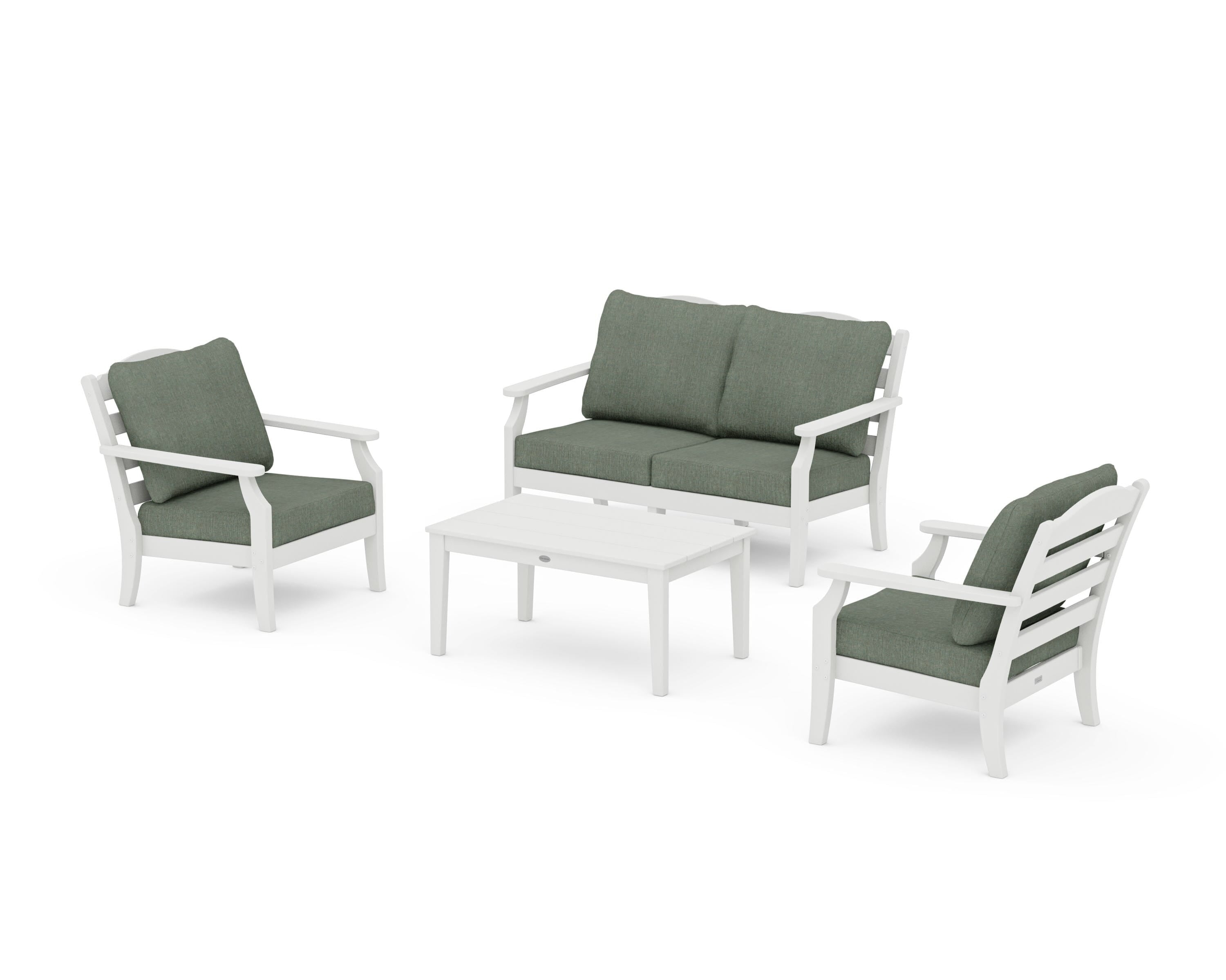 Draper James™ by  POLYWOOD® Savannah 4-Piece Deep Seating Set with Loveseat in Vintage White / Cast Sage