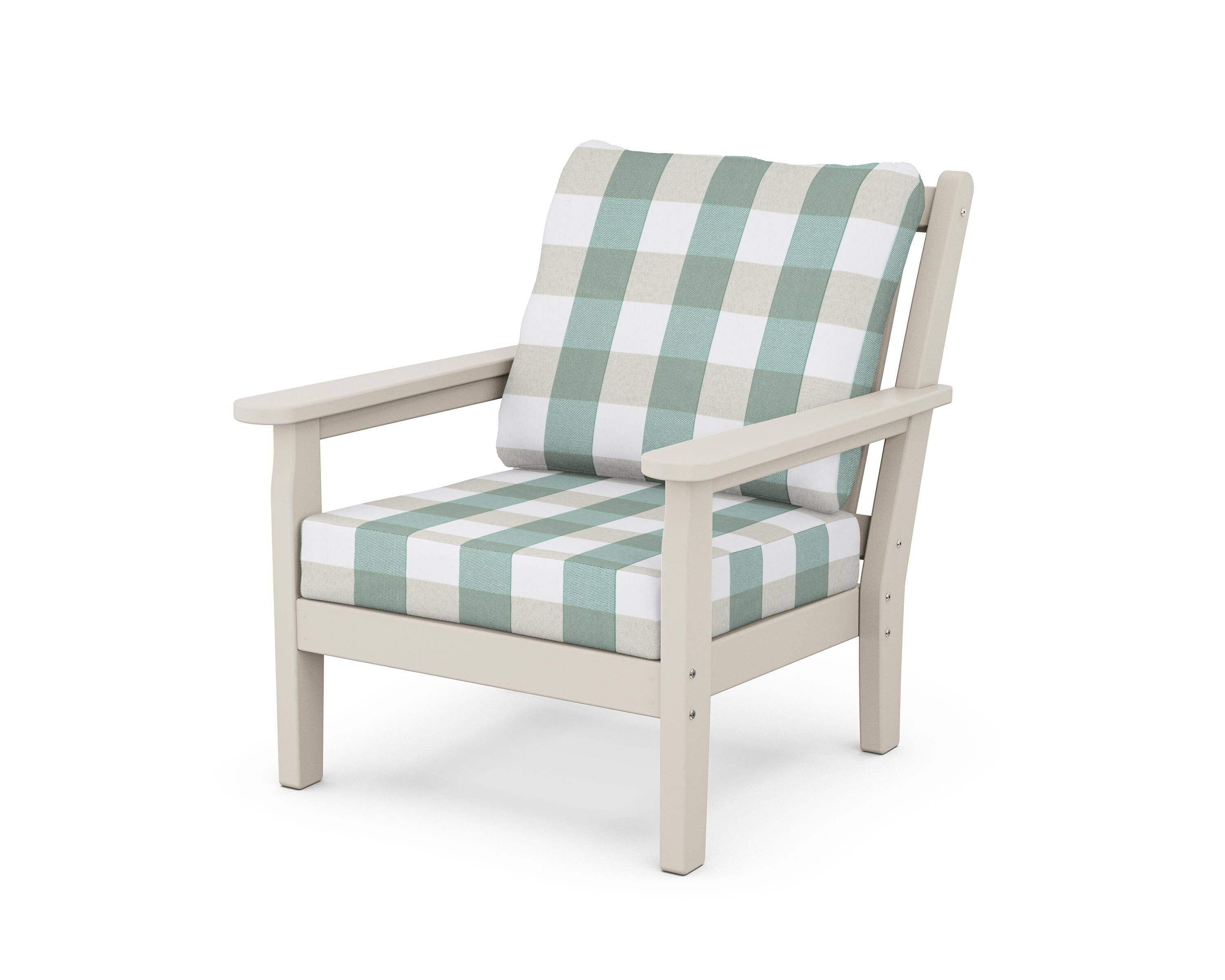 POLYWOOD® Chippendale Deep Seating Chair in Sand / Buffalo Plaid Glacier Spa