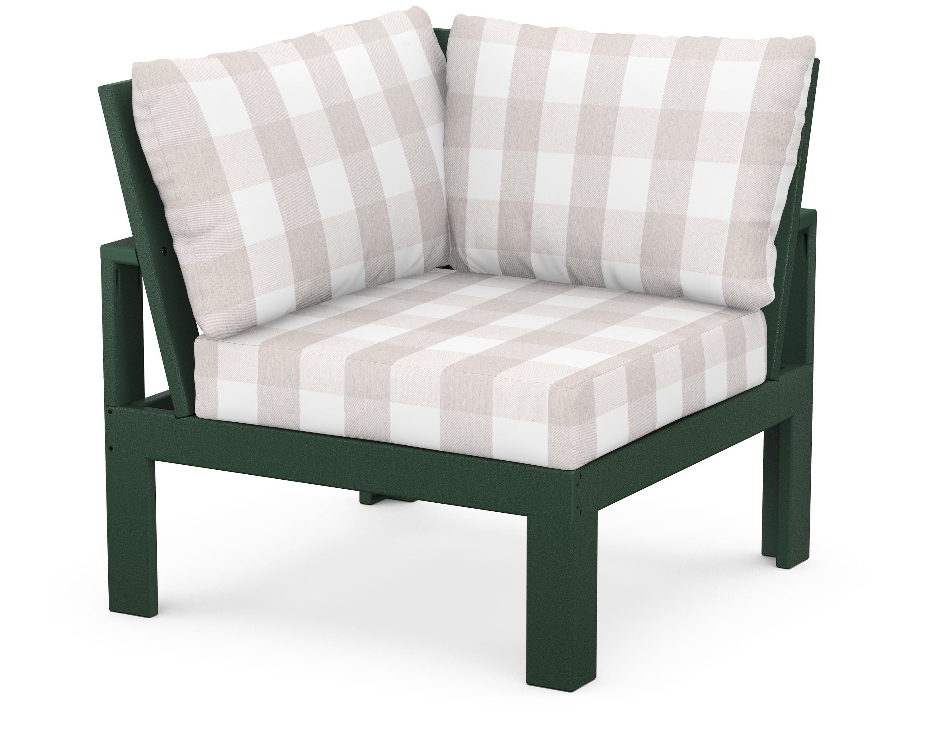 Unbranded Modular Corner Chair in Green / Buffalo Plaid Dune Burlap