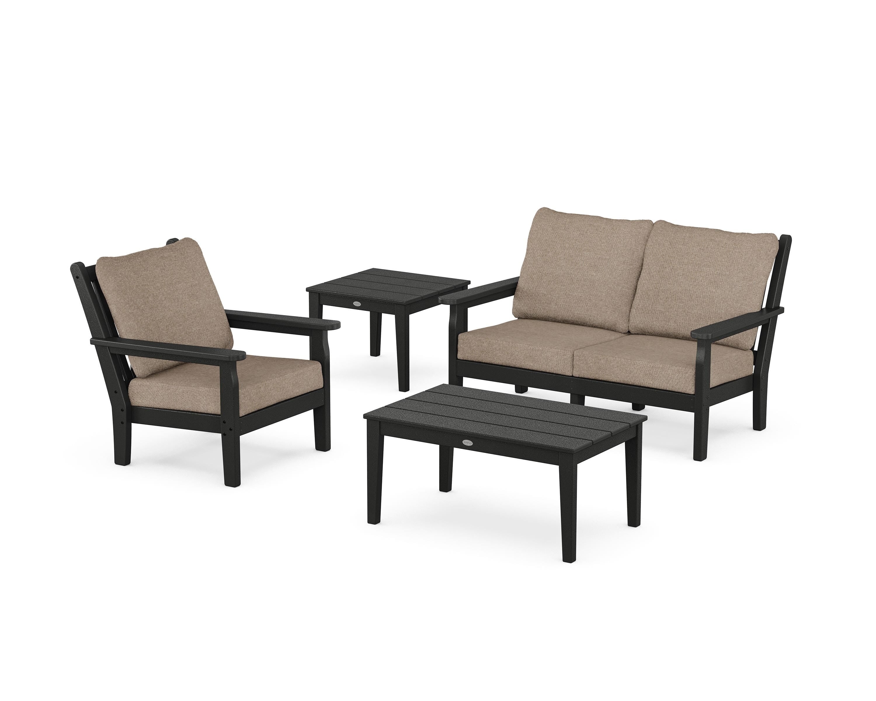 POLYWOOD® Chippendale 4-Piece Deep Seating Set in Black / Spiced Burlap