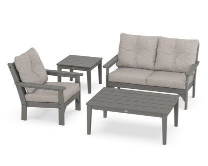 POLYWOOD® Vineyard 4-Piece Deep Seating Set in Slate Grey / Weathered Tweed