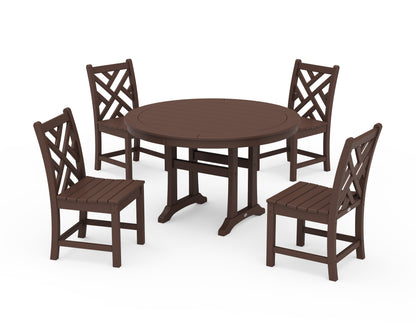 POLYWOOD® Chippendale Side Chair 5-Piece Round Dining Set With Trestle Legs in Mahogany